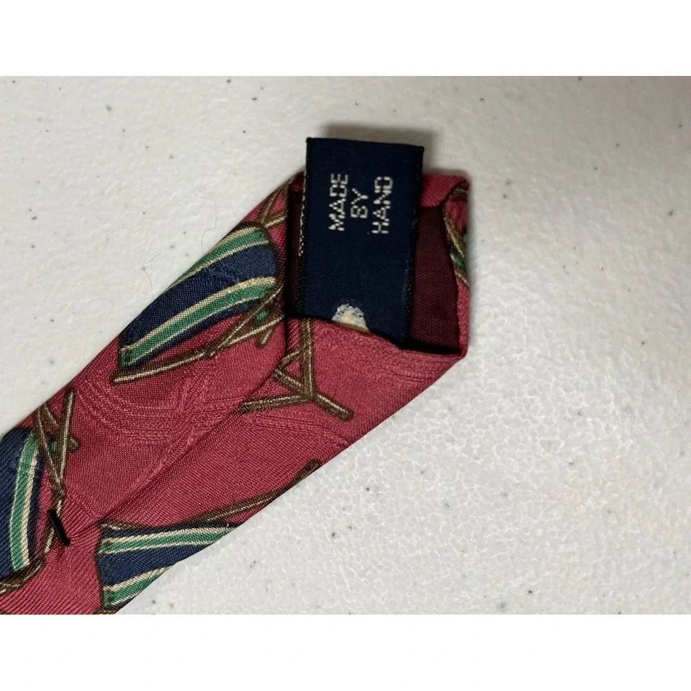 Vintage Polo Ralph Lauren Tie Red Silk Beach Lounge Chair Print Preppy Resort